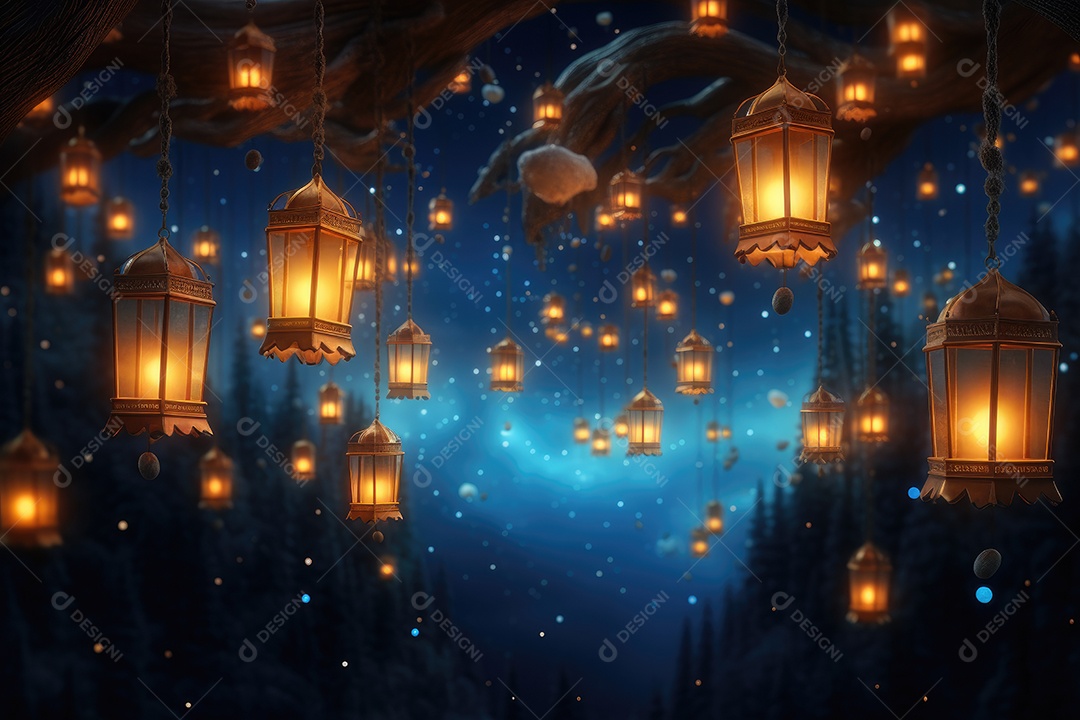 Lanternas com luzes suaves brilhantes formando