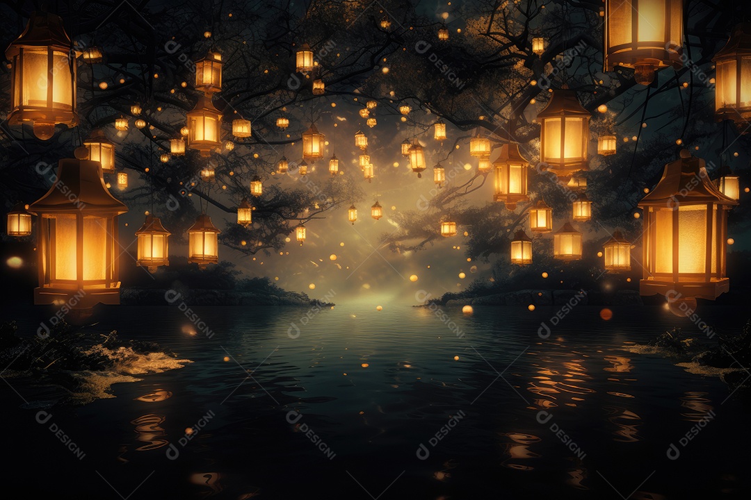 Lanternas com luzes suaves brilhantes formando