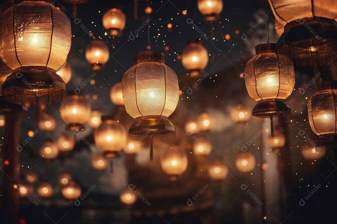 Lanternas com luzes suaves brilhantes formando