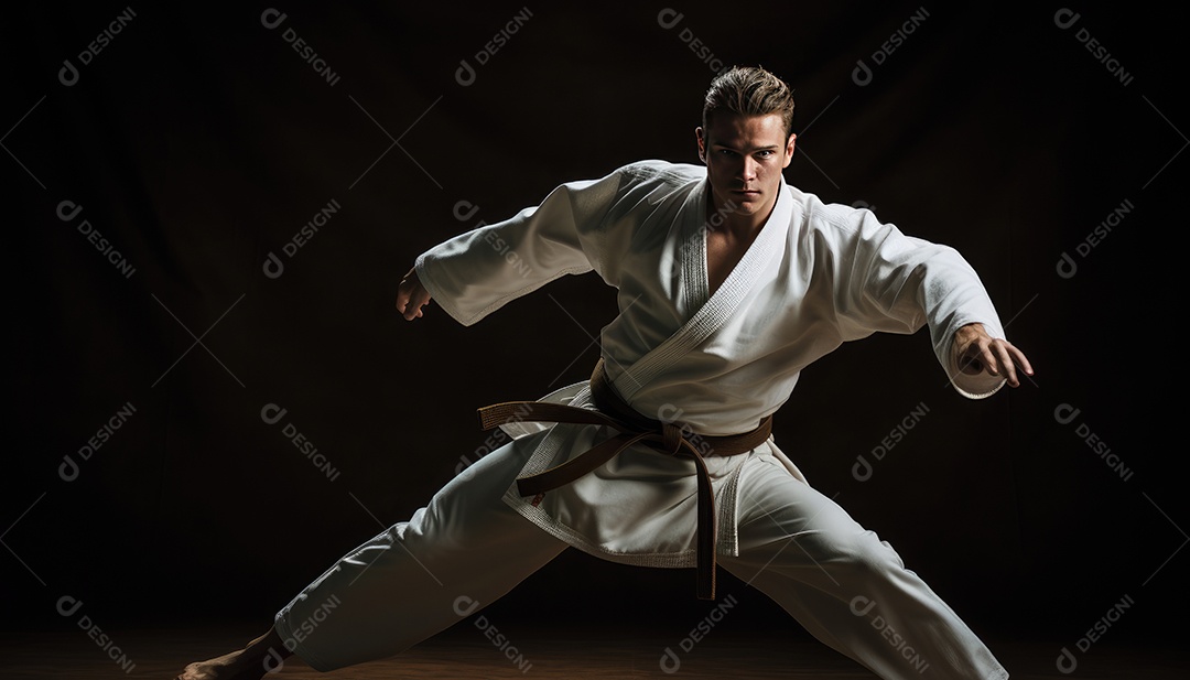 Homem de quimono branco treinando caratê