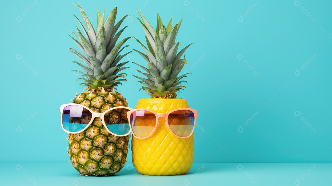 Abacaxis usando óculos de sol com protetor solar