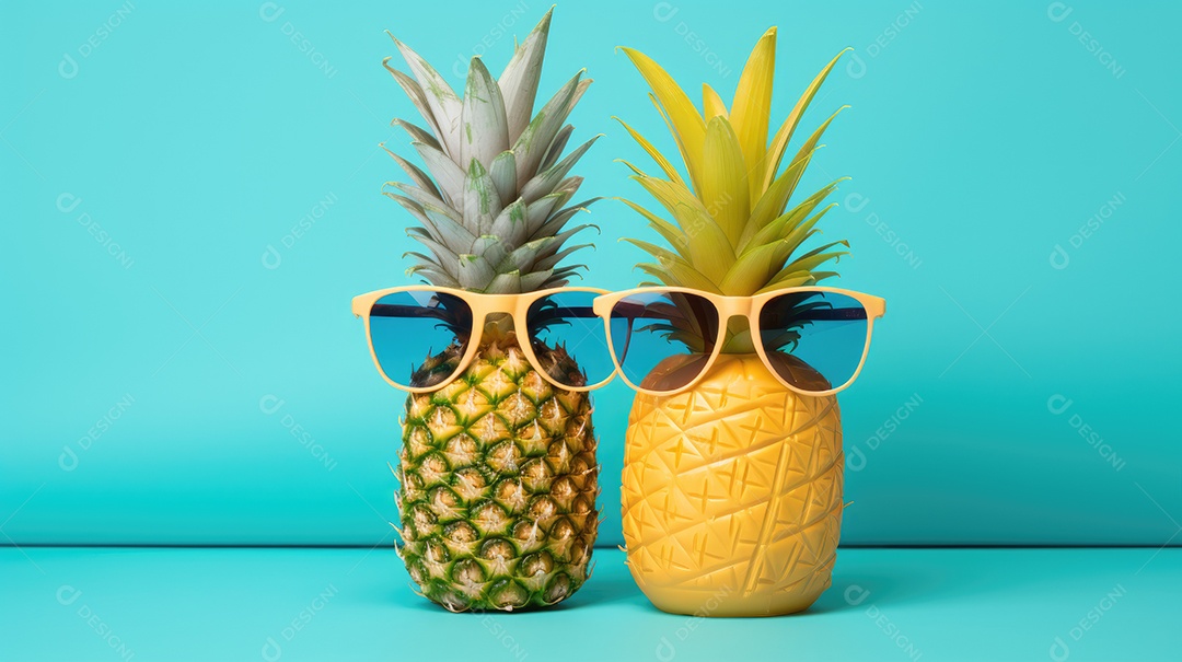 Abacaxis usando óculos de sol com protetor solar