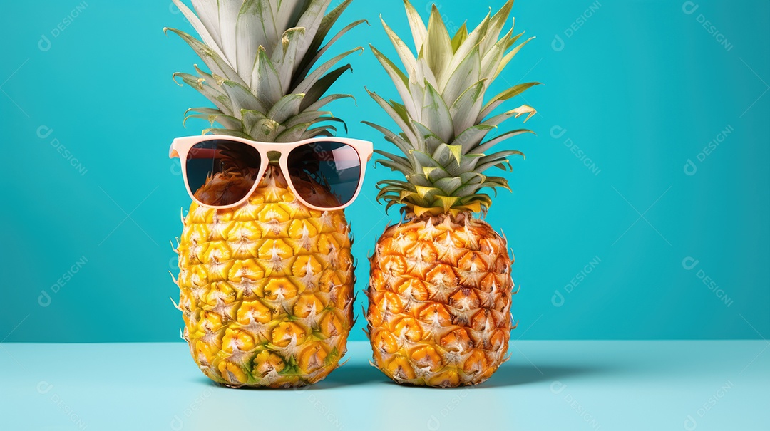 Abacaxis usando óculos de sol com protetor solar