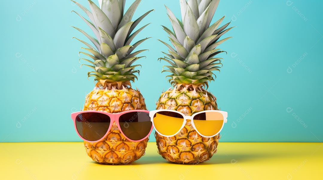 Abacaxis usando óculos de sol com protetor solar