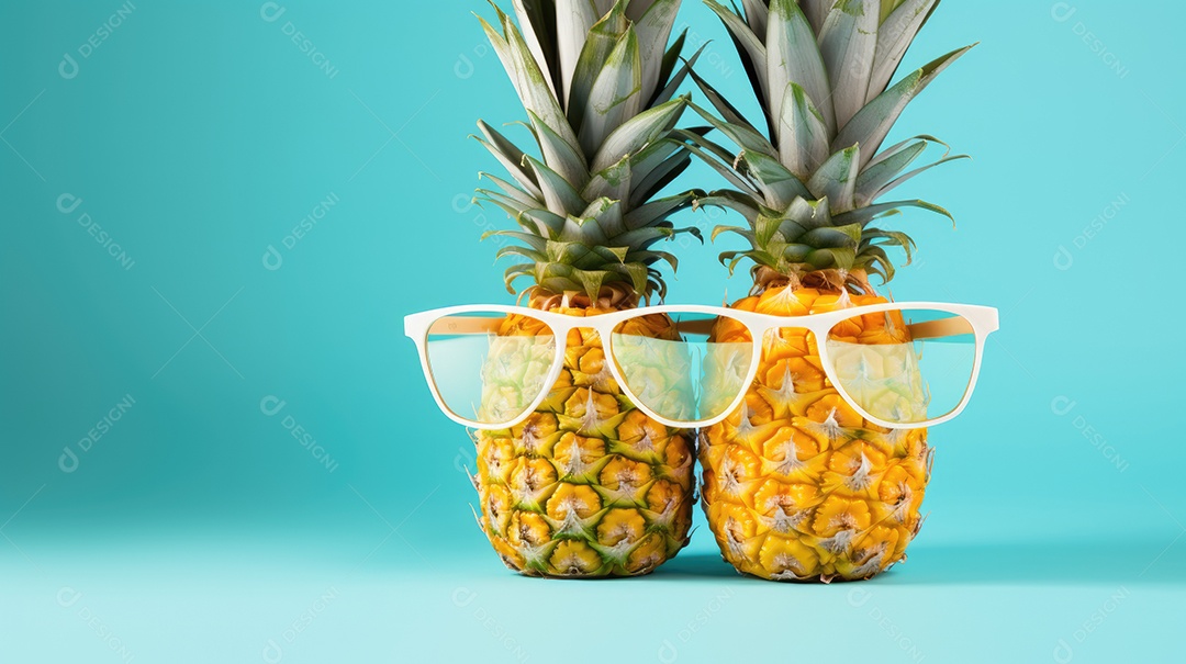 Abacaxis usando óculos de sol com protetor solar