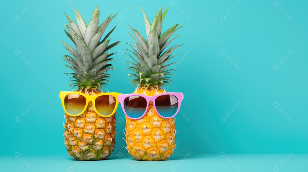 Abacaxis usando óculos de sol com protetor solar