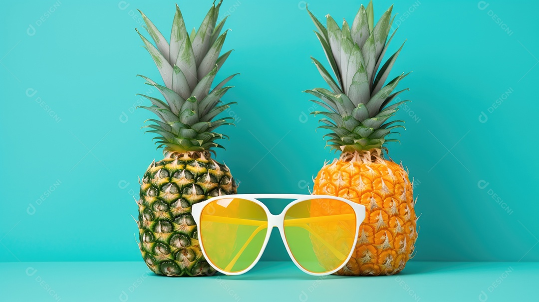 Abacaxis usando óculos de sol com protetor solar