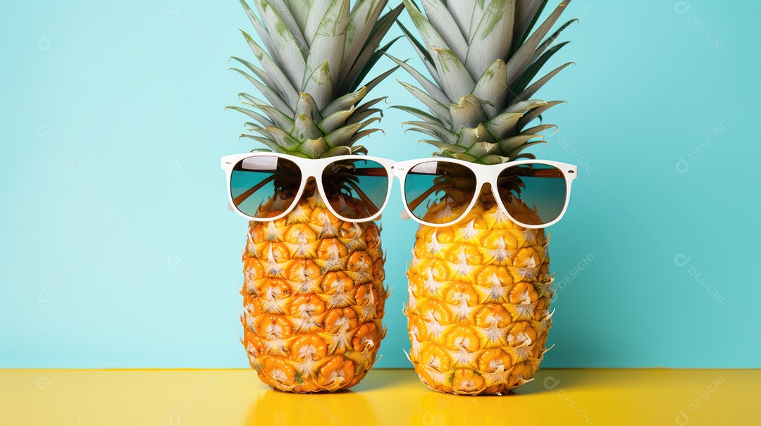 Abacaxis usando óculos de sol com protetor solar