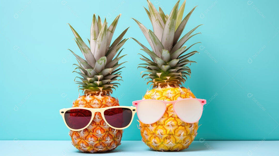 Abacaxis usando óculos de sol com protetor solar