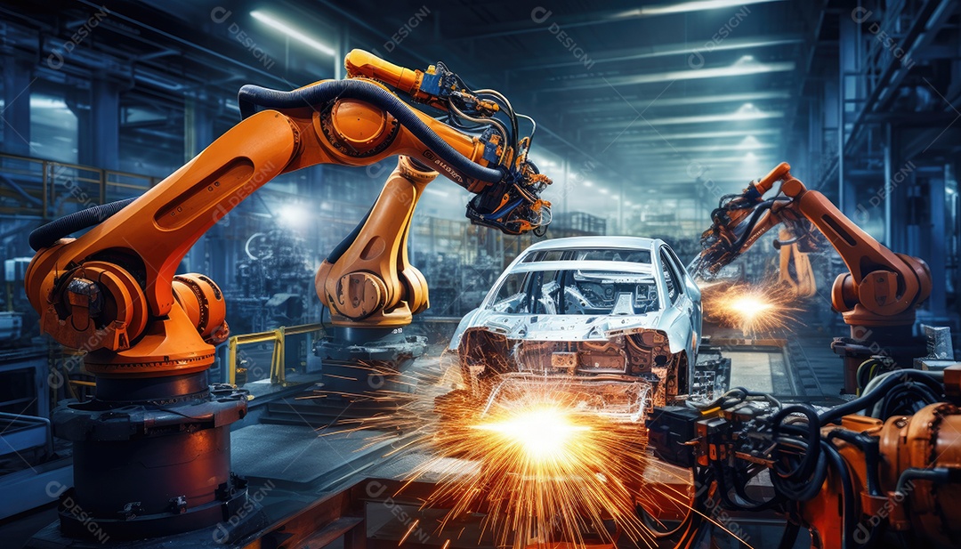 Fábrica de máquinas de montagem de braços robóticos gera faíscas