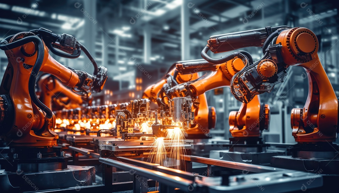 Fábrica de máquinas de montagem de braços robóticos gera faíscas