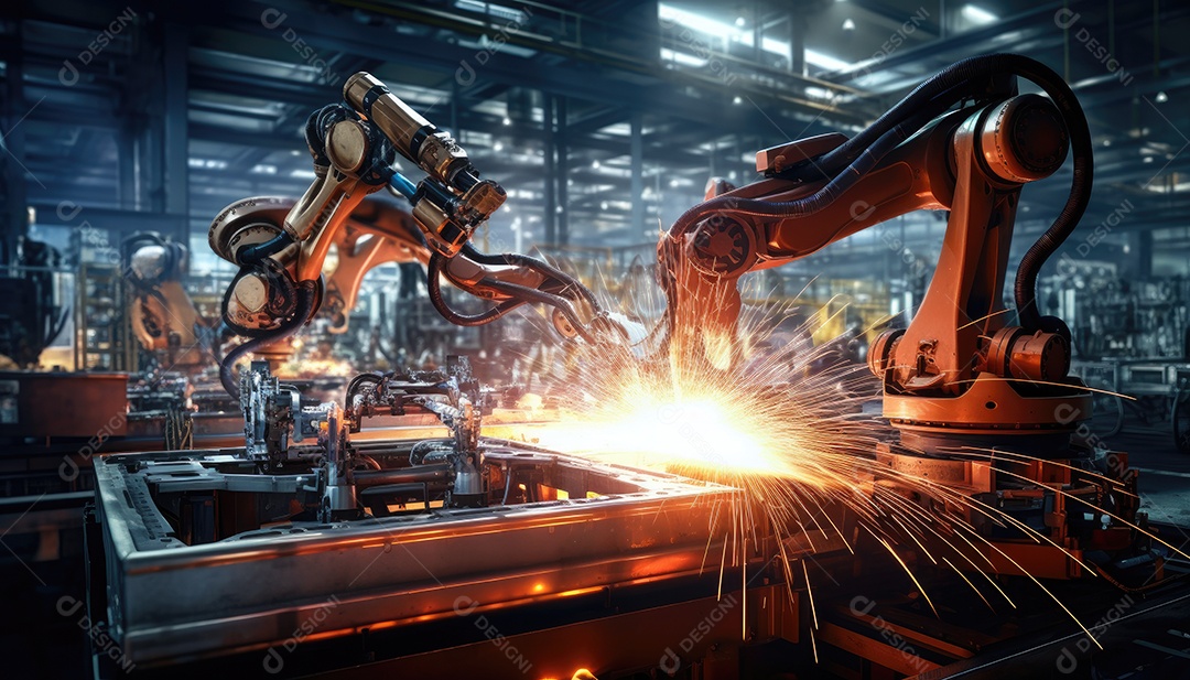 Fábrica de máquinas de montagem de braços robóticos gera faíscas