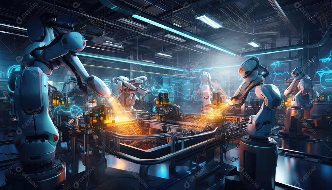 Fábrica de máquinas de montagem de braços robóticos gera faíscas