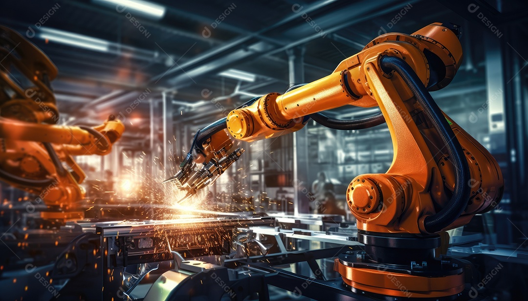 Fábrica de máquinas de montagem de braços robóticos gera faíscas