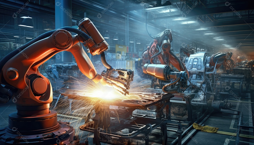 Fábrica de máquinas de montagem de braços robóticos gera faíscas