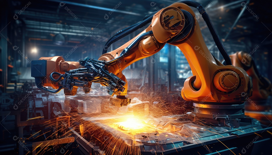 Fábrica de máquinas de montagem de braços robóticos gera faíscas