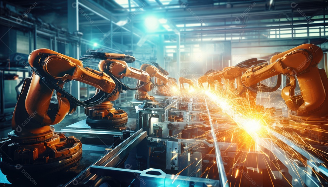 Fábrica de máquinas de montagem de braços robóticos gera faíscas