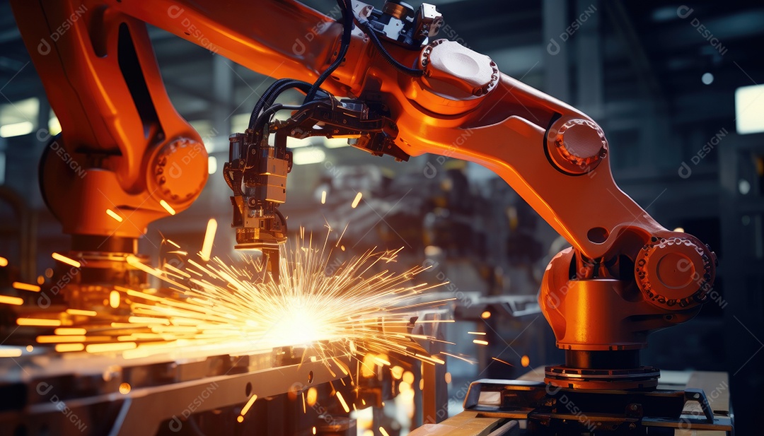 Fábrica de máquinas de montagem de braços robóticos gera faíscas