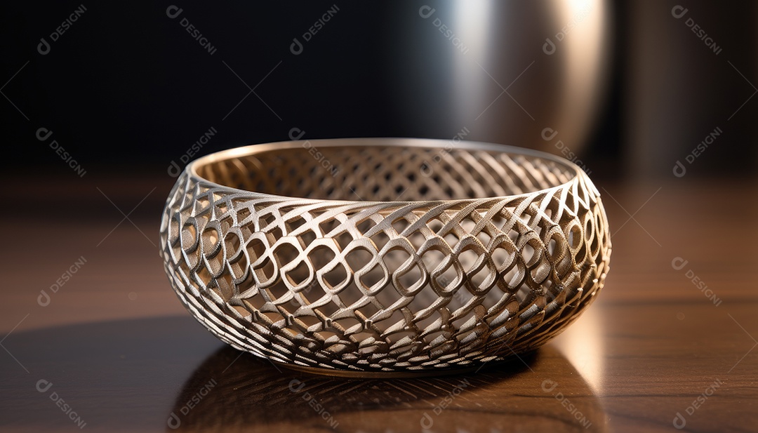 Item redondo com malha metálica feita de pó metálico