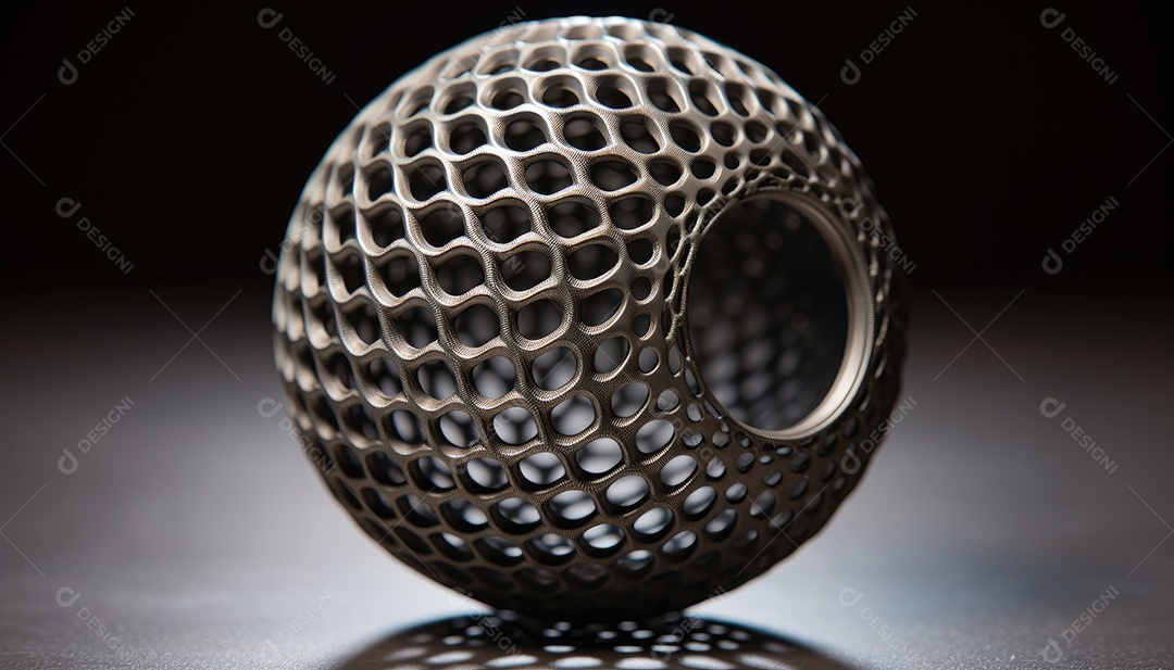 Item redondo com malha metálica feita de pó metálico