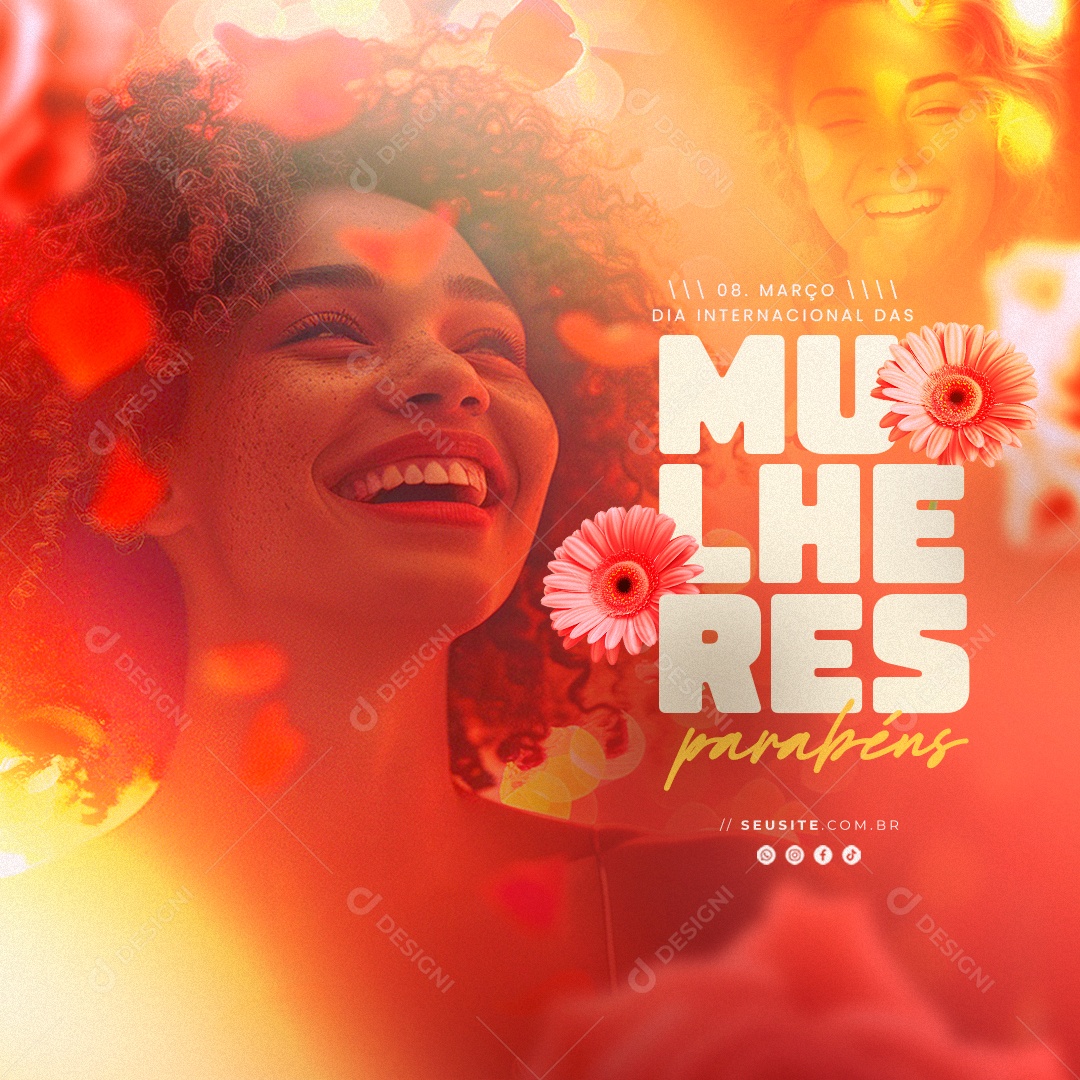 Dia Internacional das Mulheres 8 de Março Parabéns Social Media PSD Editável