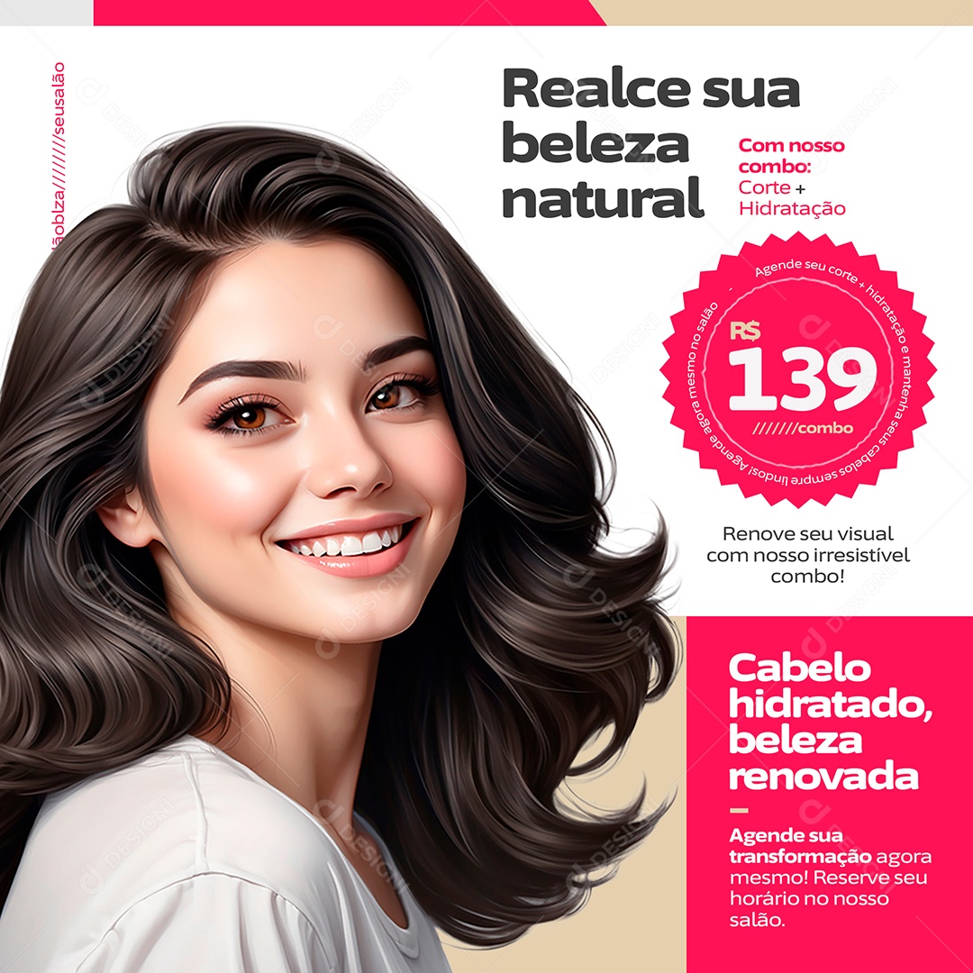 Salão de Beleza Realce sua beleza natural combo Corte Hidratação Social Media PSD Editável