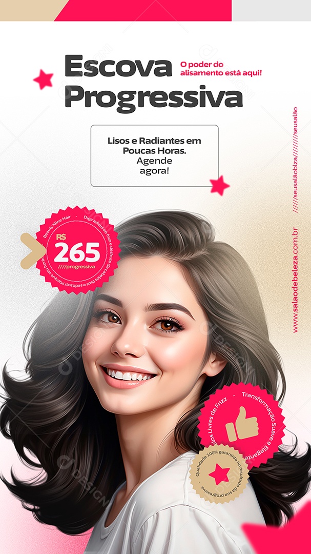 Story Salão de Beleza Escova Progressiva o poder do alisamento Social Media PSD Editável