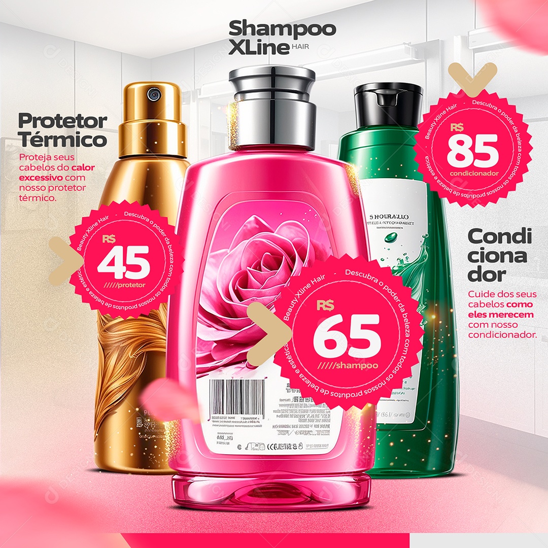 Salão de Beleza Protetor Térmico Shampoo Condicionador Social Media PSD Editável