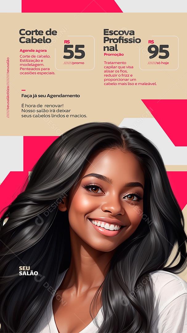 Story Salão de Beleza Corte de Cabelo Escova Profissional Promoção Social Media PSD Editável