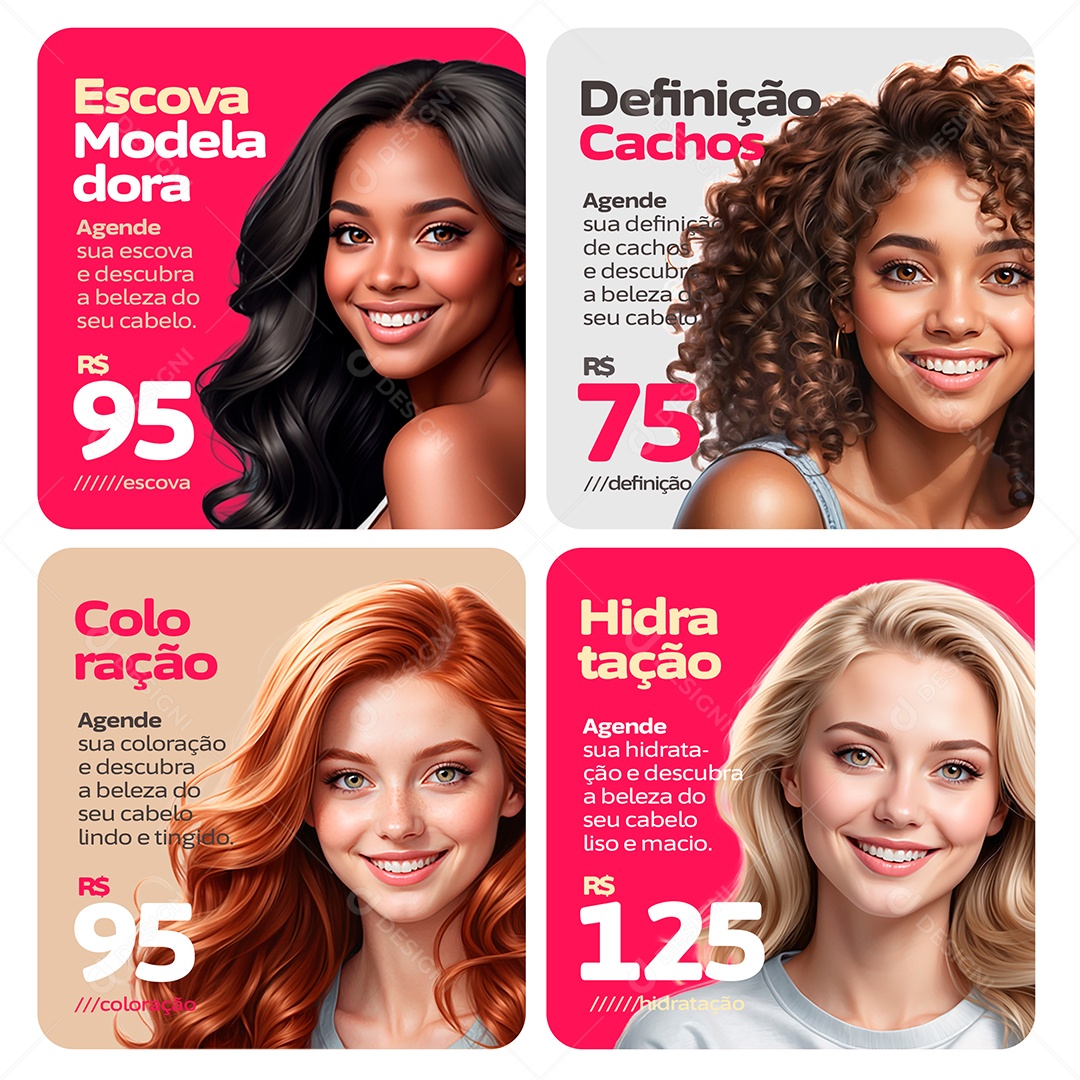 Salão de Beleza Escova Modeladora Coloração Social Media PSD Editável