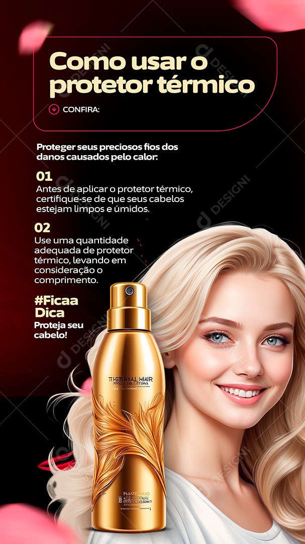 Story Salão de Beleza Como usar o protetor térmico Social Media PSD Editável