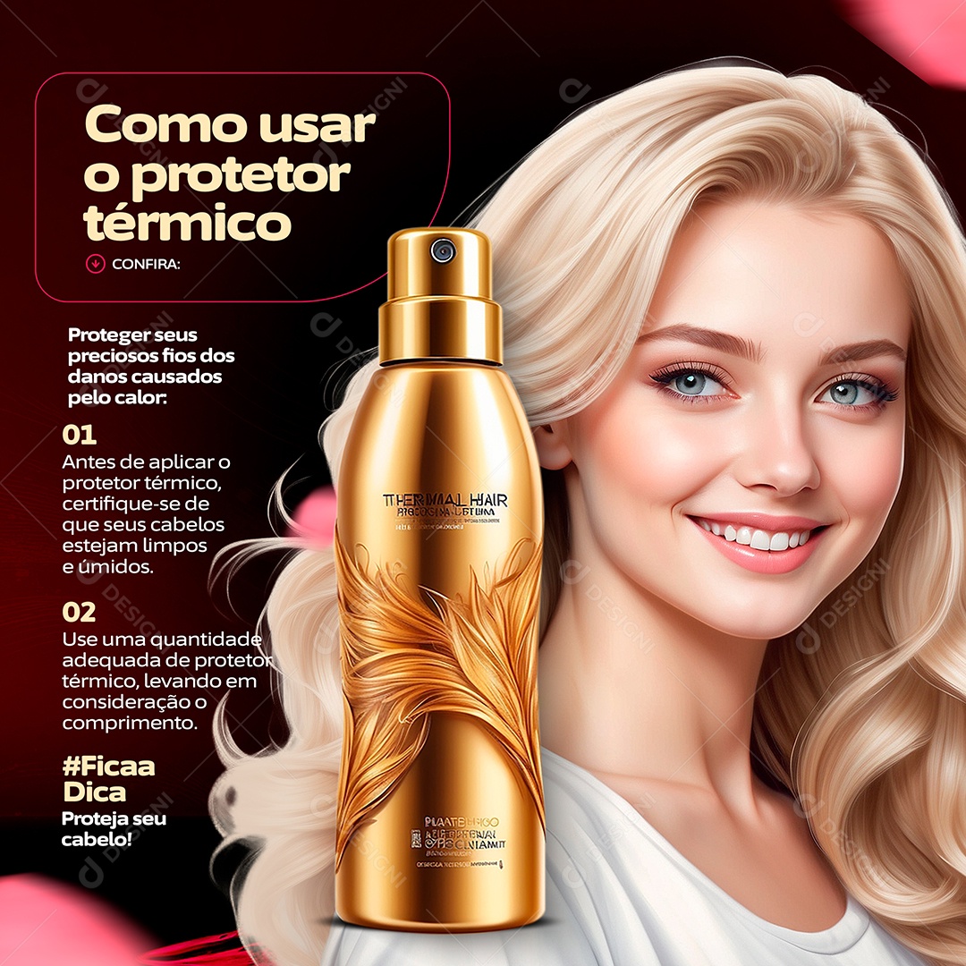 Salão de Beleza Como usar o protetor térmico Social Media PSD Editável