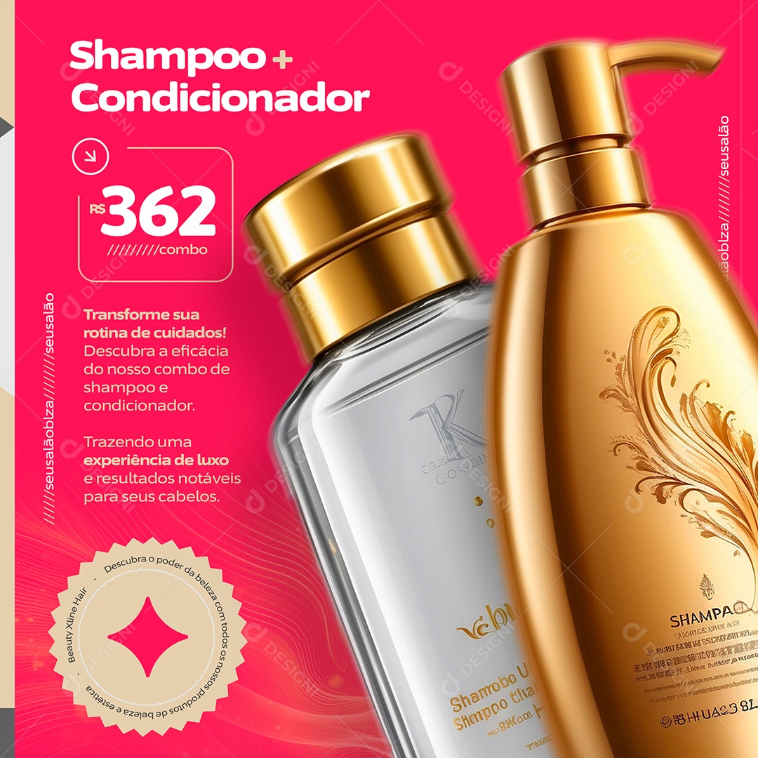 Salão de Beleza Shampoo Condicionador combo Transforme sua rotina Social Media PSD Editável