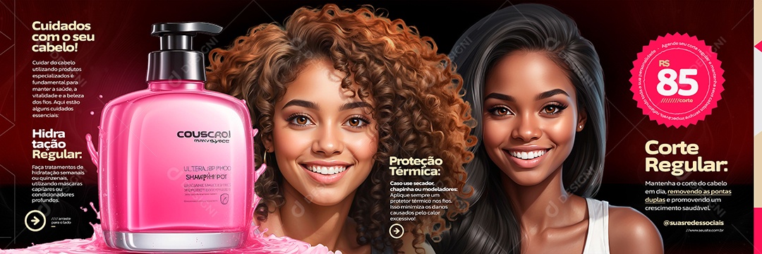 Carrossel Salão de Beleza Cuidados com o seu cabelo Social Media PSD Editável