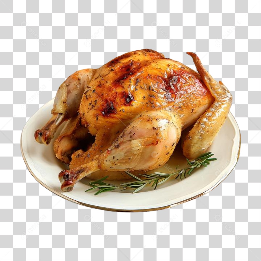 Frango Assado em Prato de Louça PNG Transparente