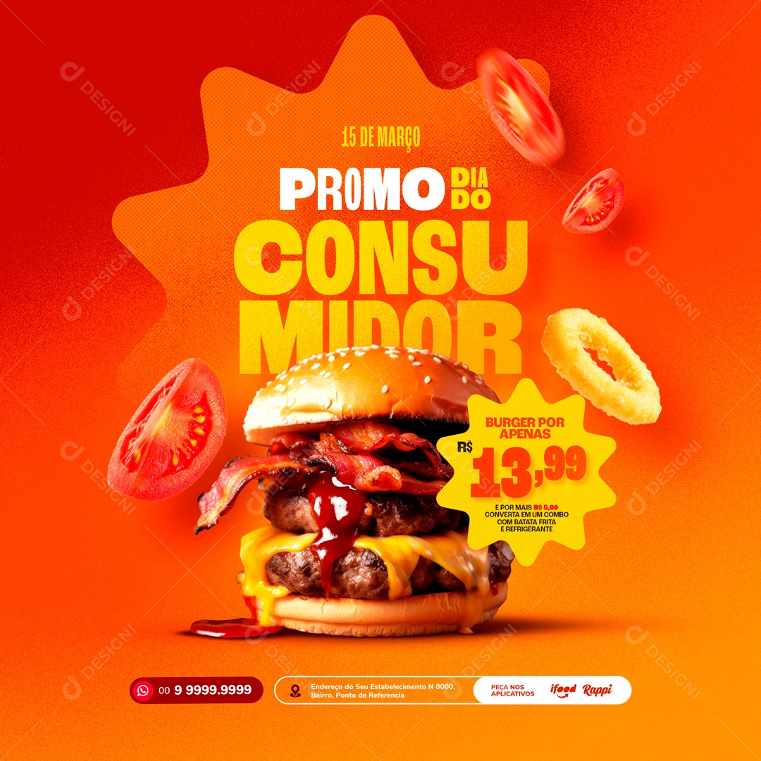 Dia Do Consumidor 15 de Março Burger por Apenas 13,99 Social Media PSD Editável