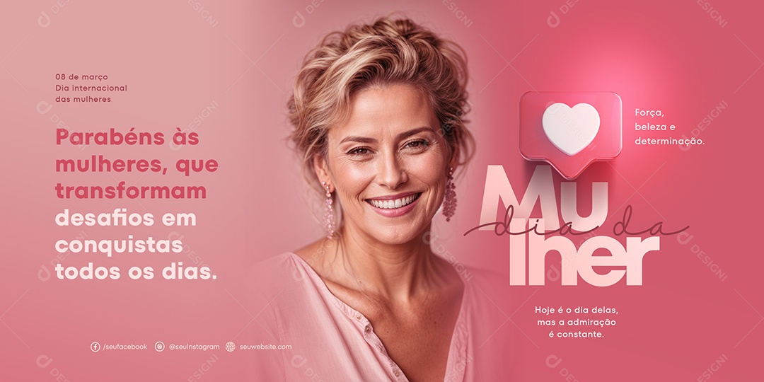 Banner Dia Internacional das Mulheres 8 de Março Parabéns Social Media PSD Editável