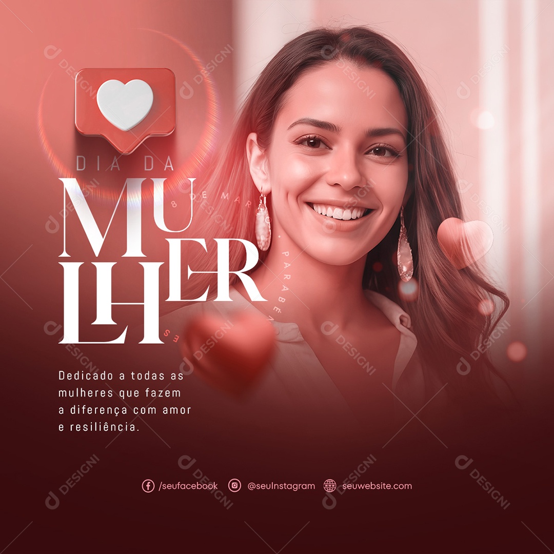 Dia Internacional das Mulheres 8 de Março Dedicado a todas Social Media PSD Editável