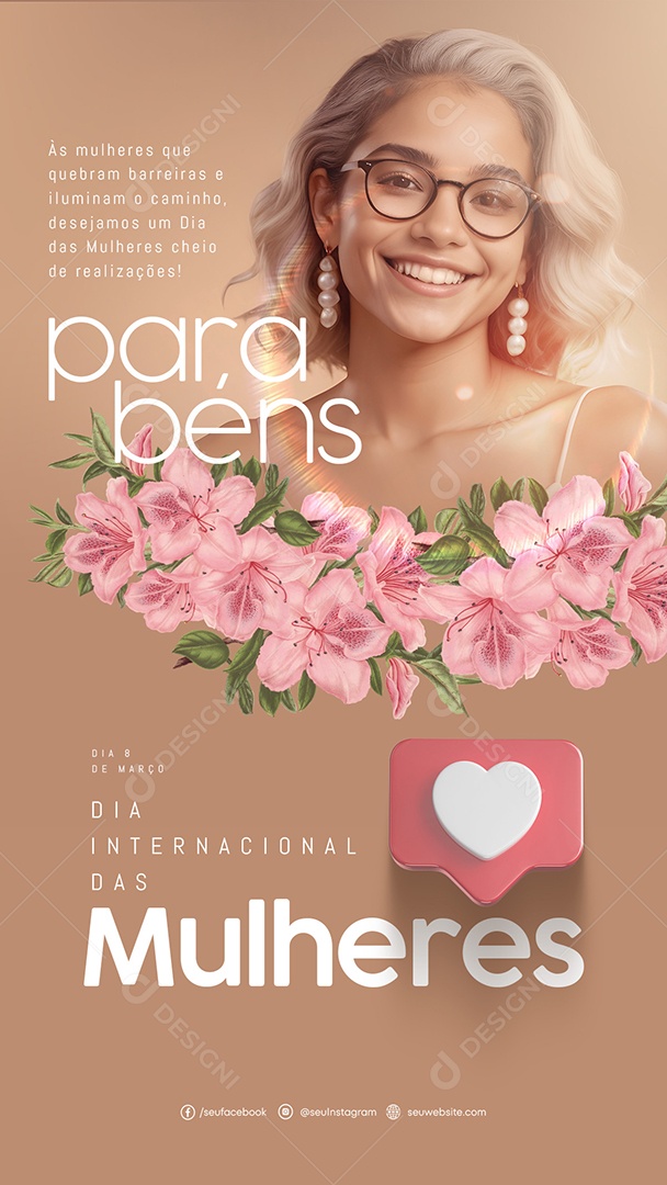 Story Dia Internacional das Mulheres 8 de Março Quebram Berreiras Social Media PSD Editável