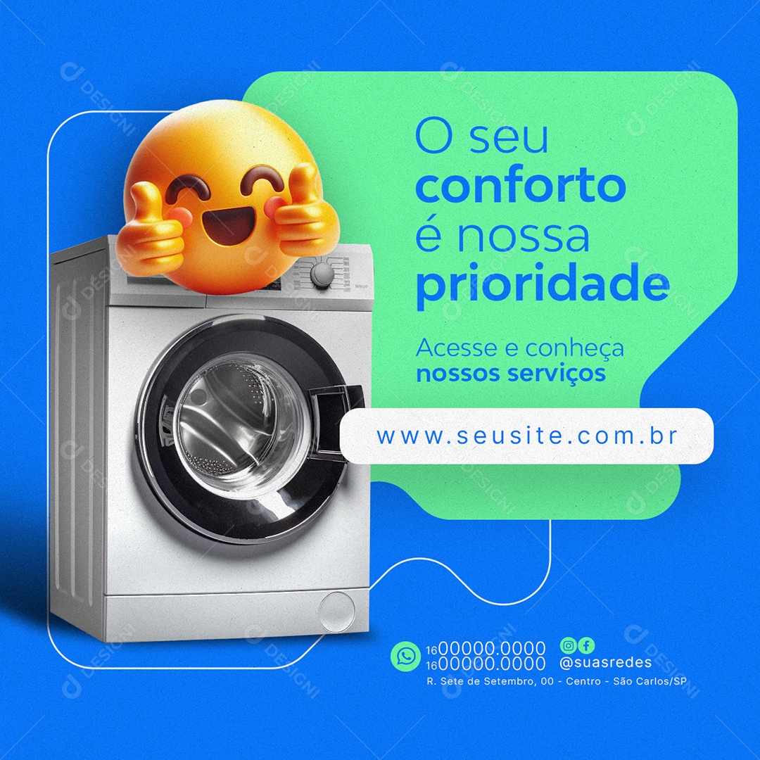 Lavanderia O seu conforto é nossa prioridade Social Media PSD Editável