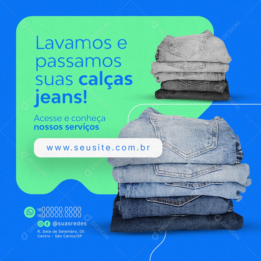 Lavanderia Lavamos e passamos suas calças jeans Social Media PSD Editável