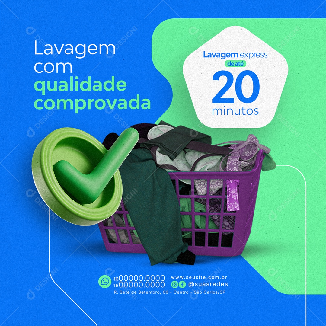 Lavanderia Lavagem com qualidade comprovada express Social Media PSD Editável