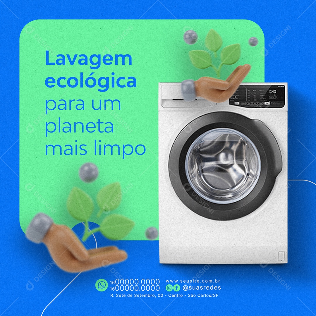 Lavanderia Lavagem ecológica para um planeta mais limpo Social Media PSD Editável