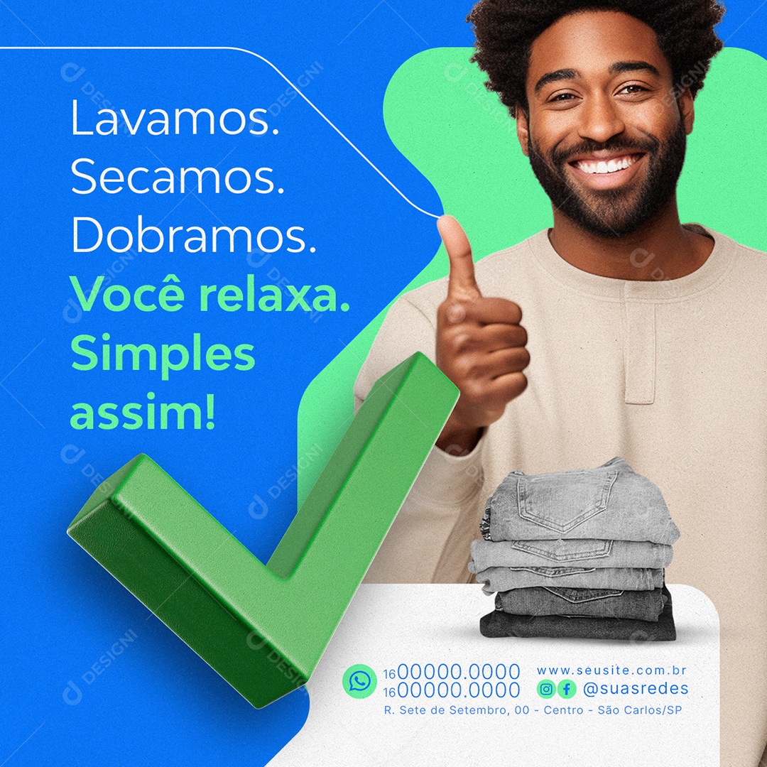 Lavanderia Lavamos Secamos Dobramos Social Media PSD Editável