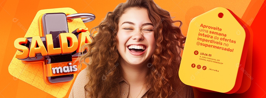 Banner Saldão mais Supermercado produtos ofertas imperdíveis Social Media PSD Editável