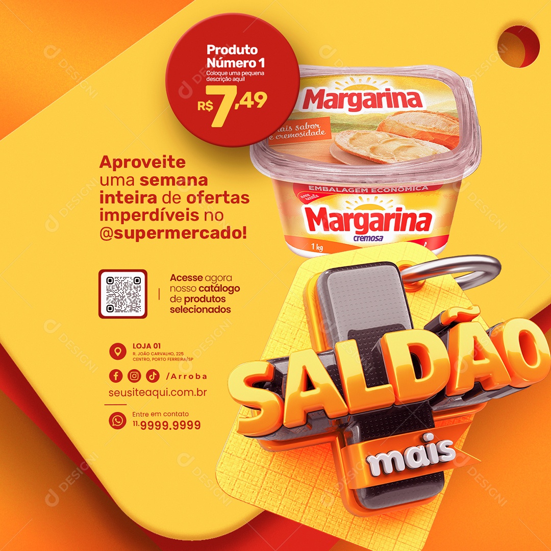 Saldão mais Supermercado Margarina ofertas imperdíveis Social Media PSD Editável