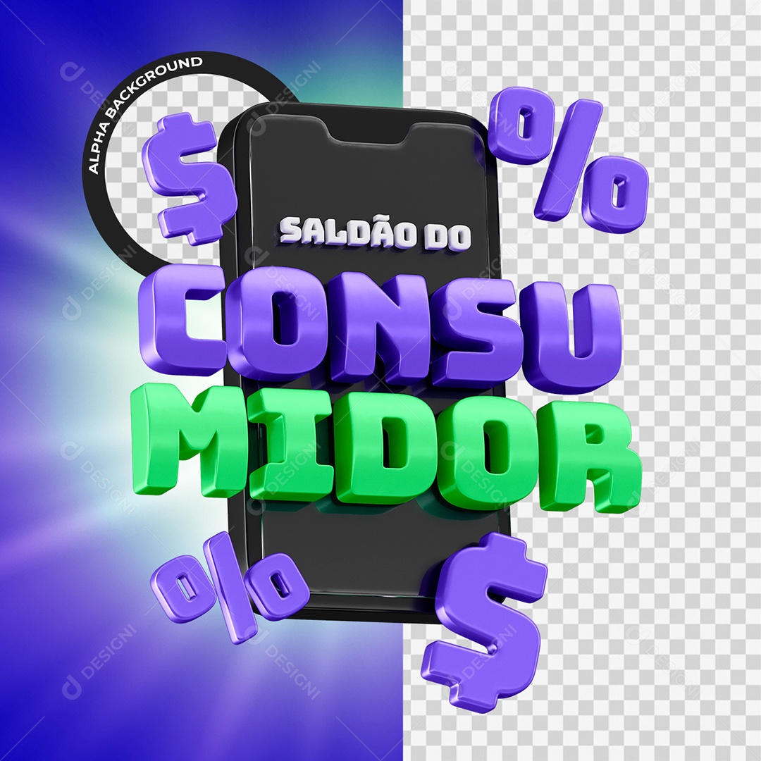Saldão do Consumidor Selo 3D Roxo e Verde para Composição PSD