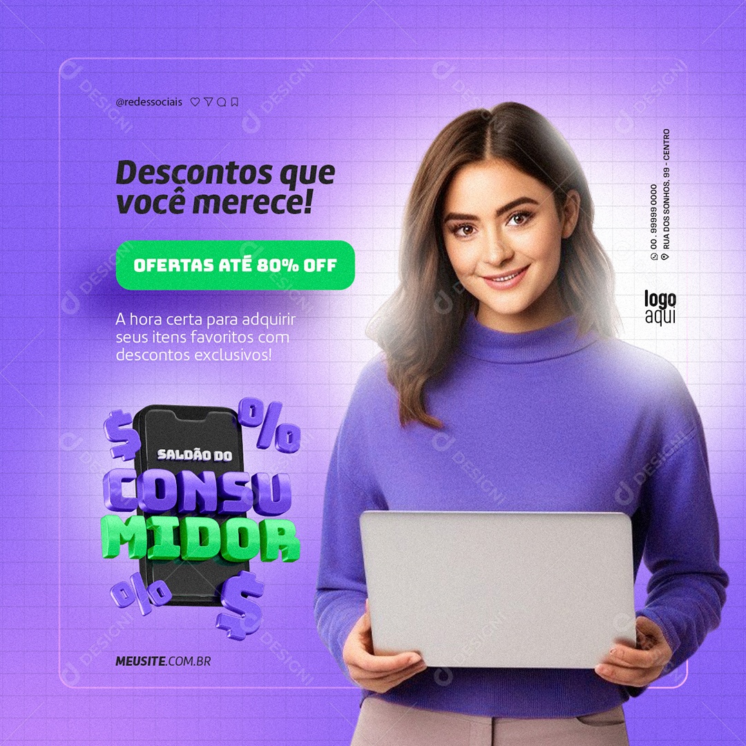 Saldão do Consumidor Supermercado Ofertas Até 80% Off Social Media PSD Editável