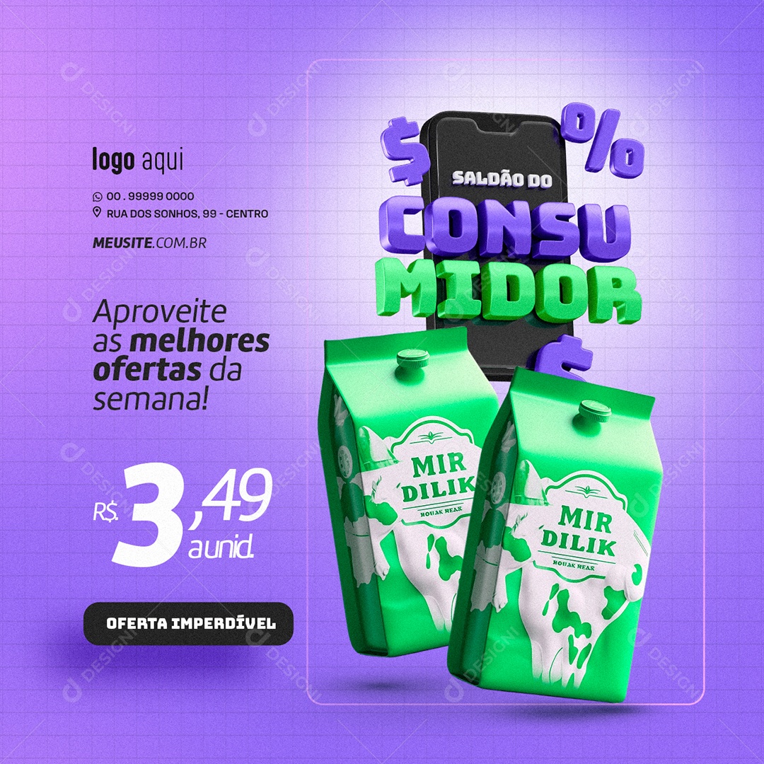 Saldão do Consumidor Supermercado Caixa de Leite as melhores ofertas Social Media PSD Editável