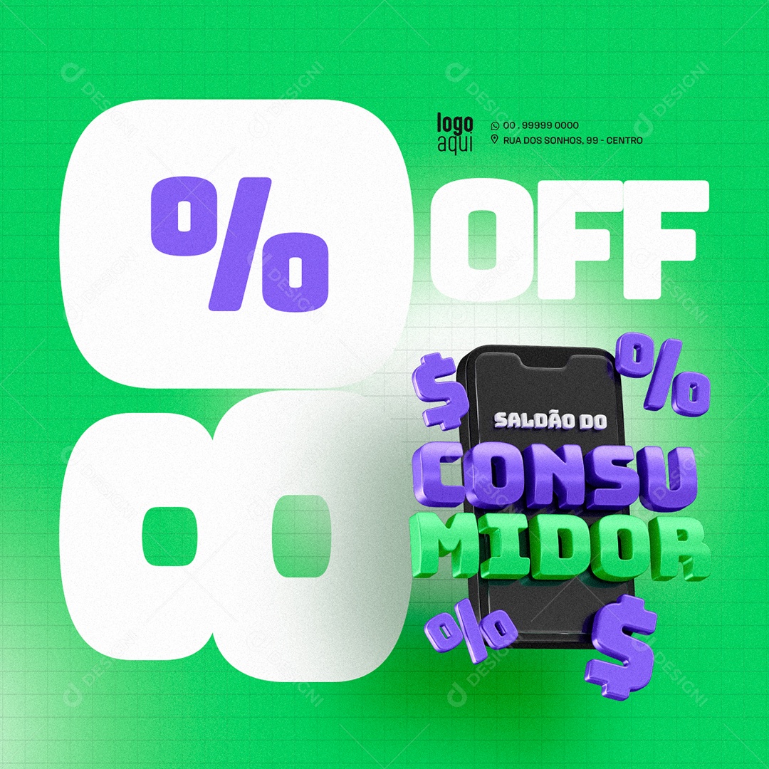 Saldão do Consumidor Supermercado 80% Off Social Media PSD Editável